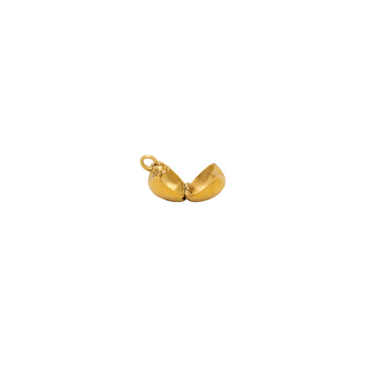 Gold pendant shaped like an apple on a white background.