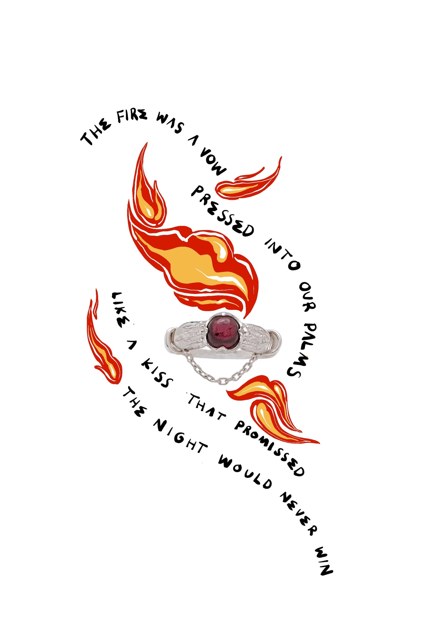 Flaming ring design with text on a white background. Prometheus inspired.