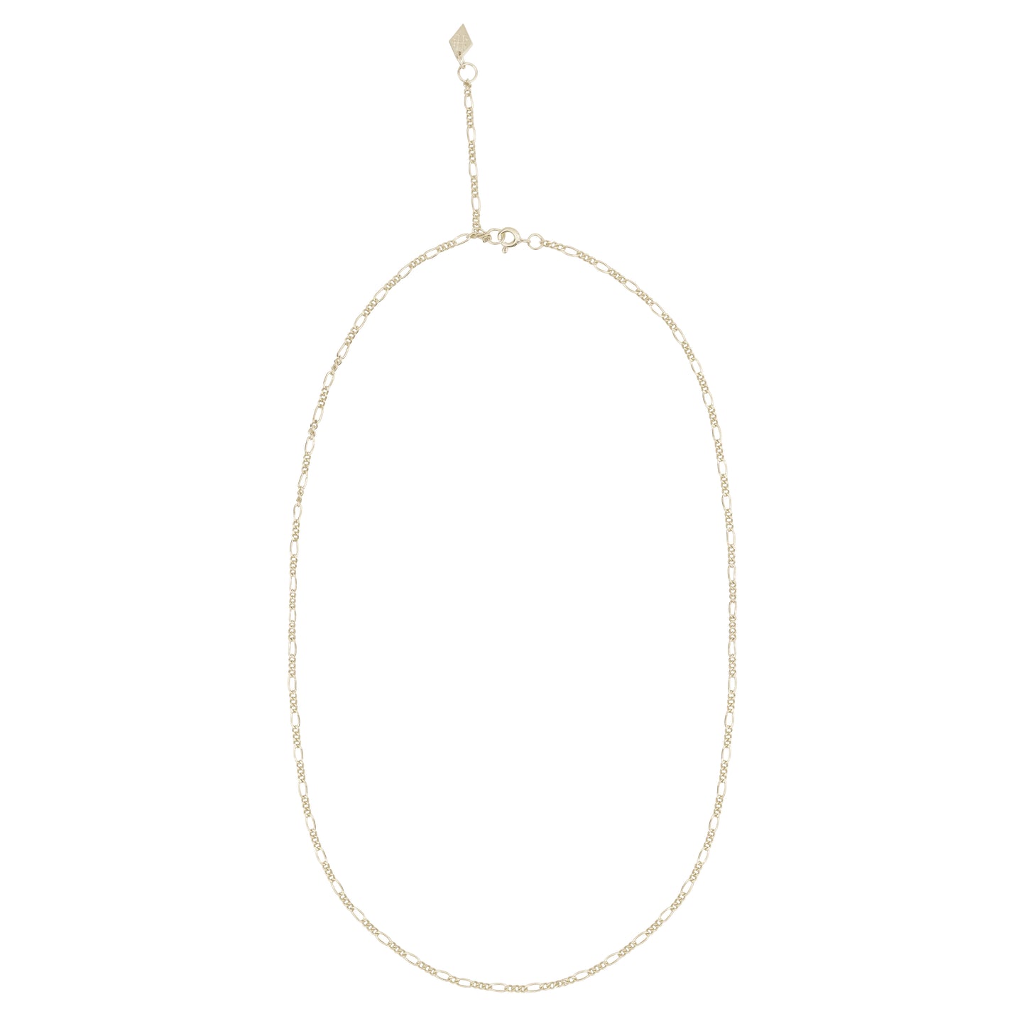 A simple, elegant gold-colored Figaro chain necklace with a lobster clasp closure.
