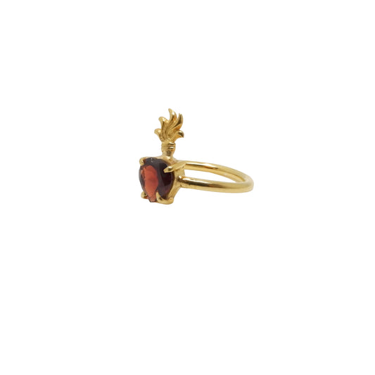 Hunt Of Hounds Devotion Ring. Red Garnet heart shape. Symbol of passion and devotion.