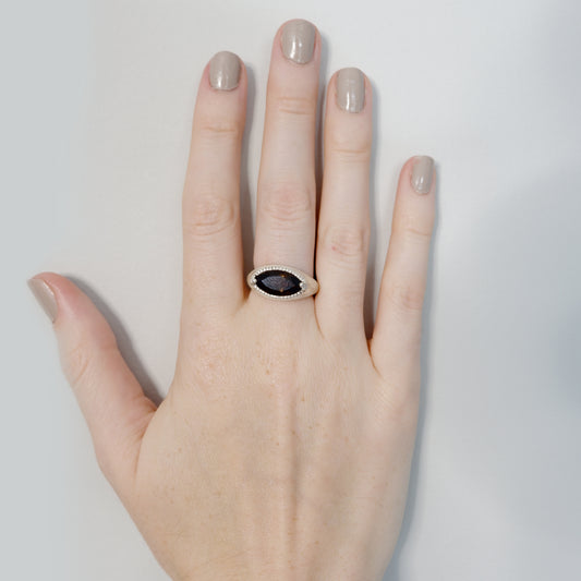 Hunt Of Hounds Thea Ring. Goddess of shining light. Smoky Quartz. On model