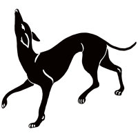Black silhouette of a dog on a white background
