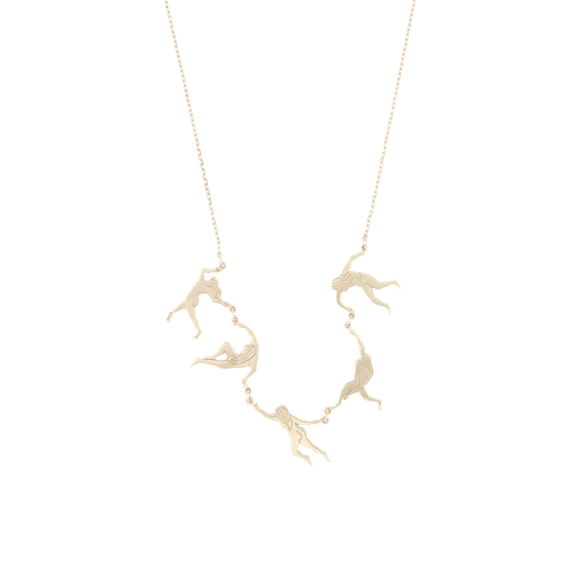 Dance Necklace Female Figures in Circle Hunt Of Hounds 925 Sterling Silver