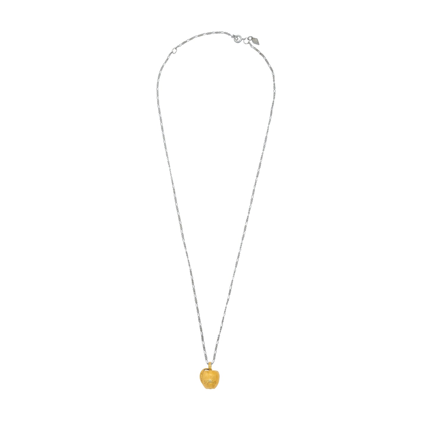 Necklace with a gold apple pendant on a white background