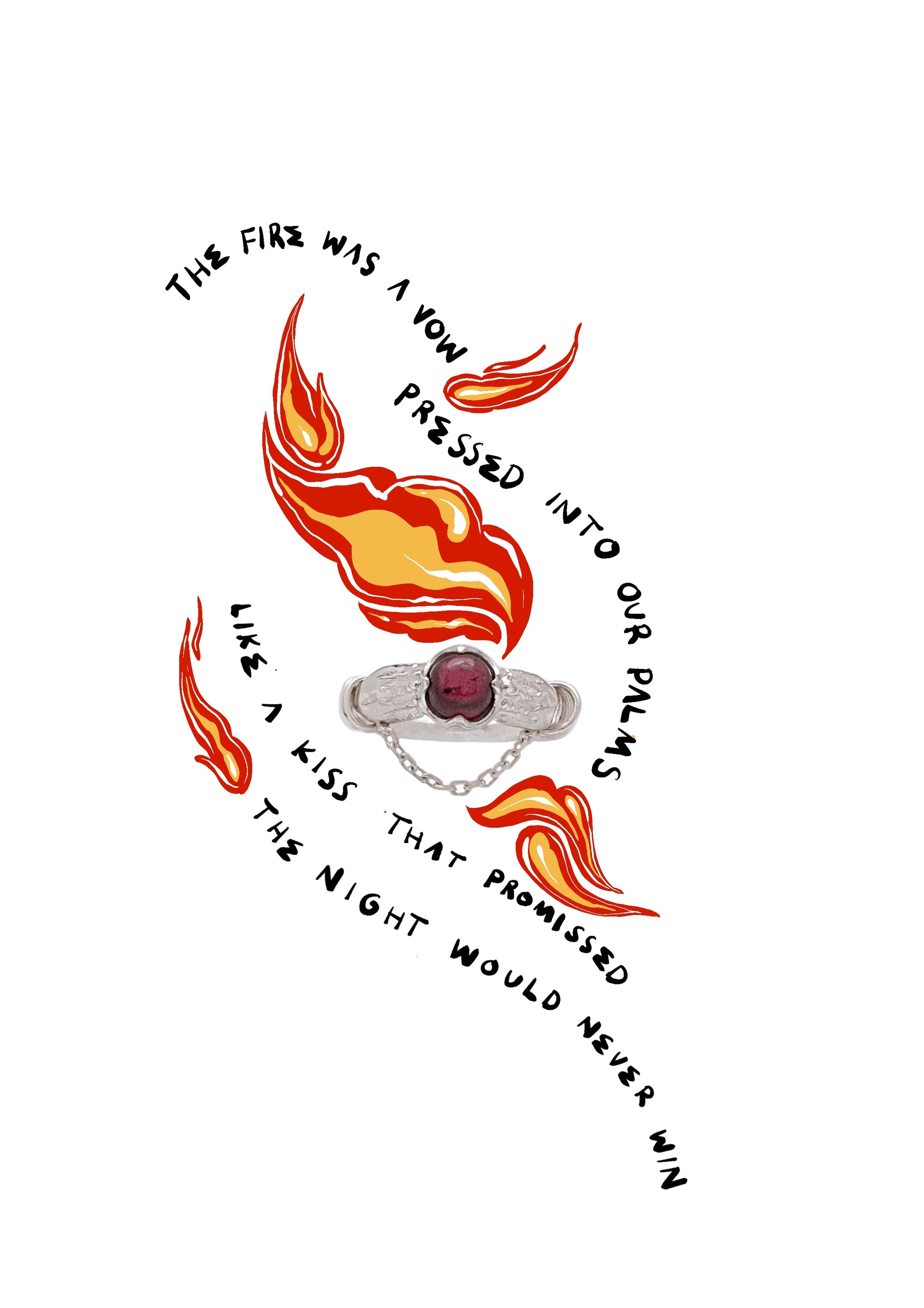 Flaming ring design with text on a white background. Prometheus inspired.