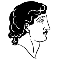 Black and white line drawing of a classical profile on a white background