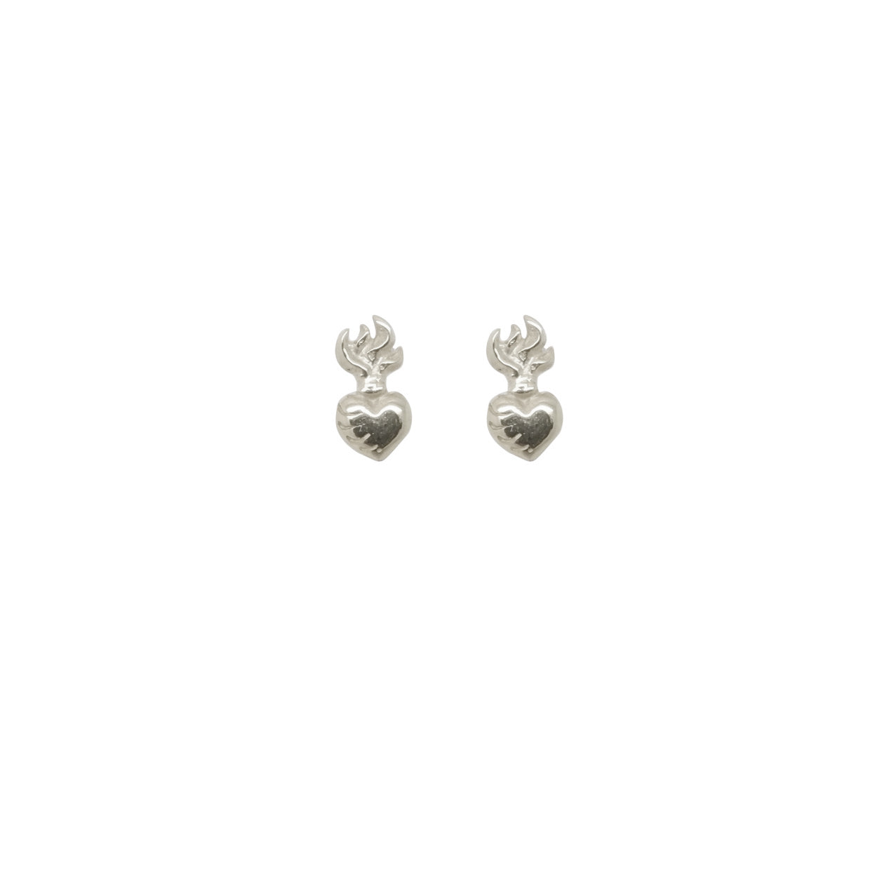 Hunt Of Hounds Sacred Heart Stud Earrings. Small hearts with flame.