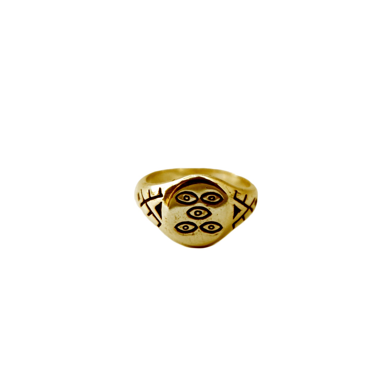 Hunt Of Hounds Mini Mata Signet Ring. Symbol of protection and intelligence. Eyes and ikat. Pinky ring.