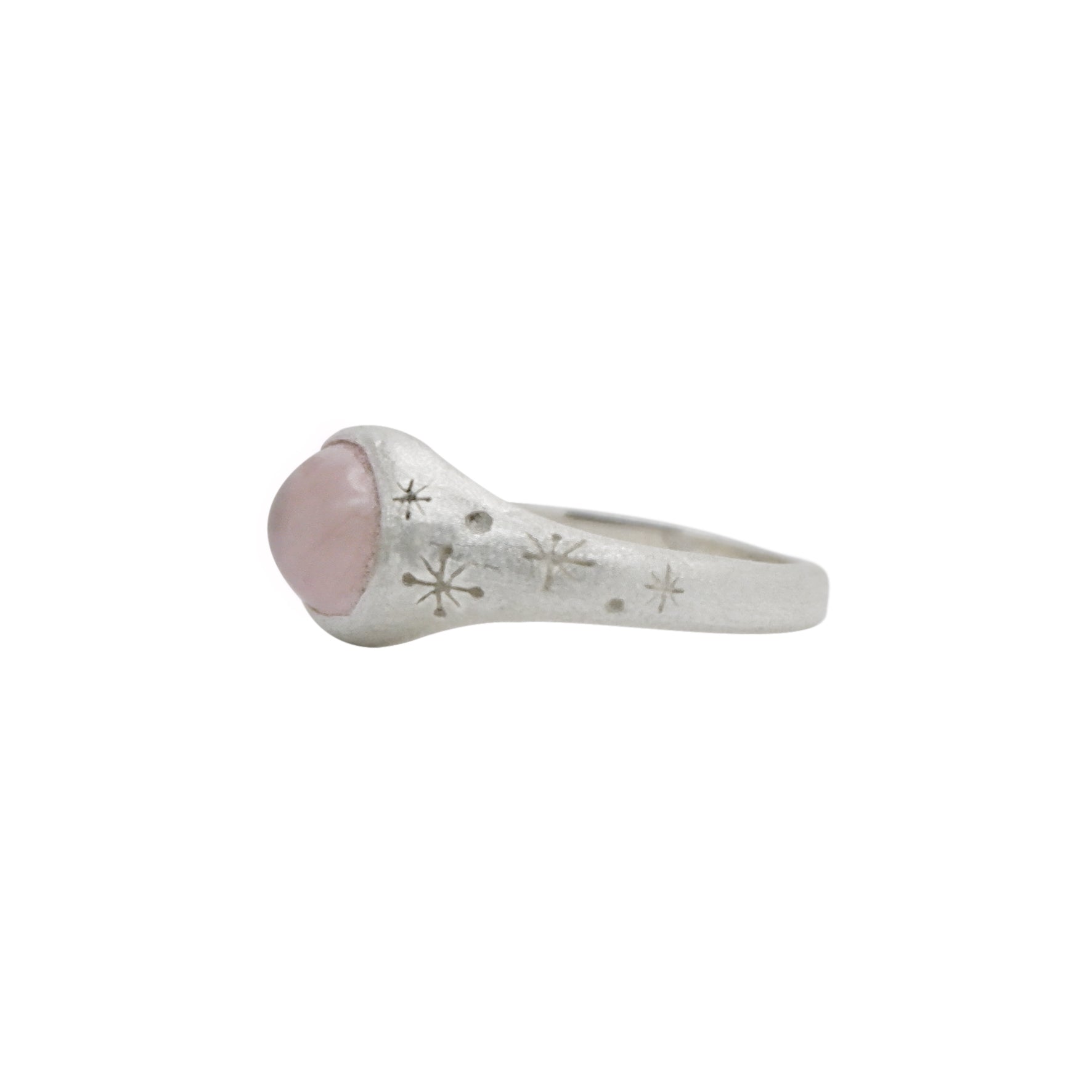 Hunt Of Hounds Helios Ring. Inspired by sun goddess with rose quartz. Ancient design. Stars.