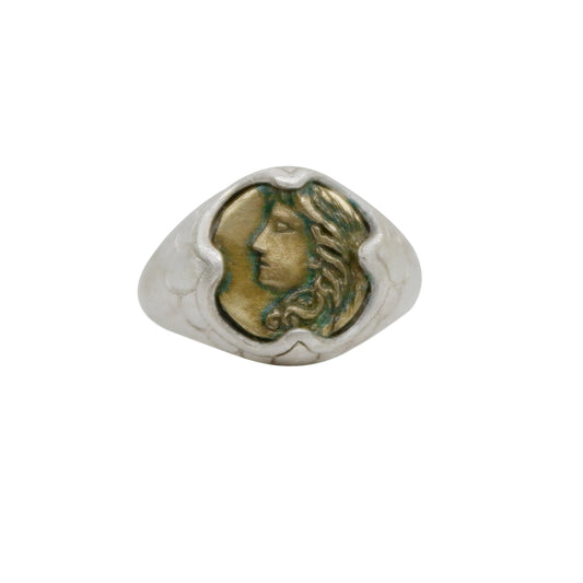 Hunt Of Hounds Hera Ring. Ancient coin ring with goddess engraving. Oxidized brass coin. Inspired by found treasure.