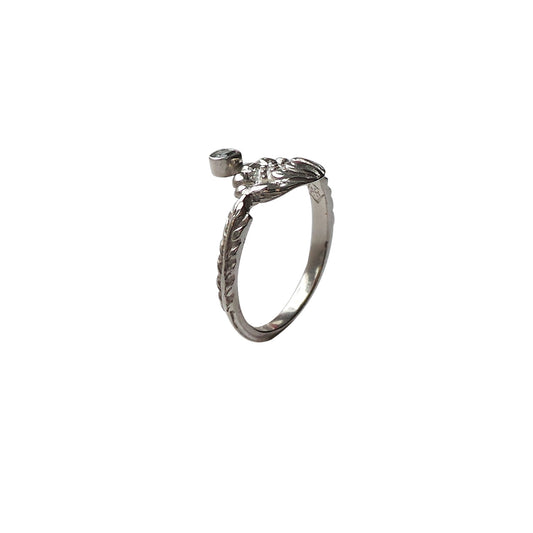 Hunt Of Hounds Adonis Flower Ring in Silver. A flower mounted on a botanical leaf band with gemstone.