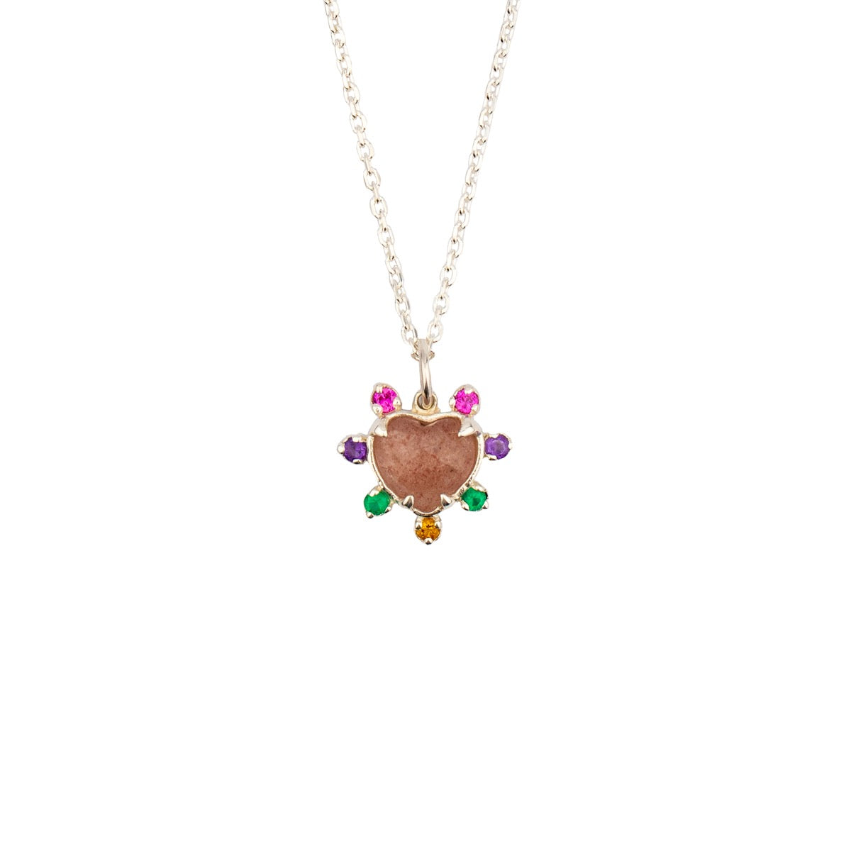 Hunt Of Hounds Adore Necklace. Heart Gem with coloured gemstones