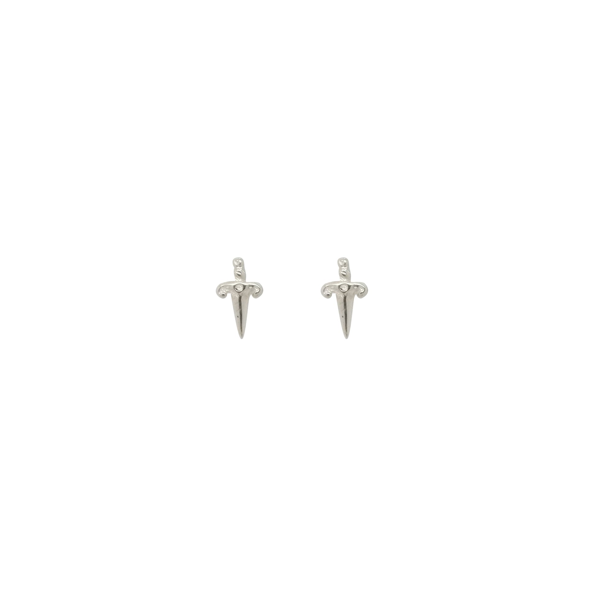 Silver dagger shape stud earrings