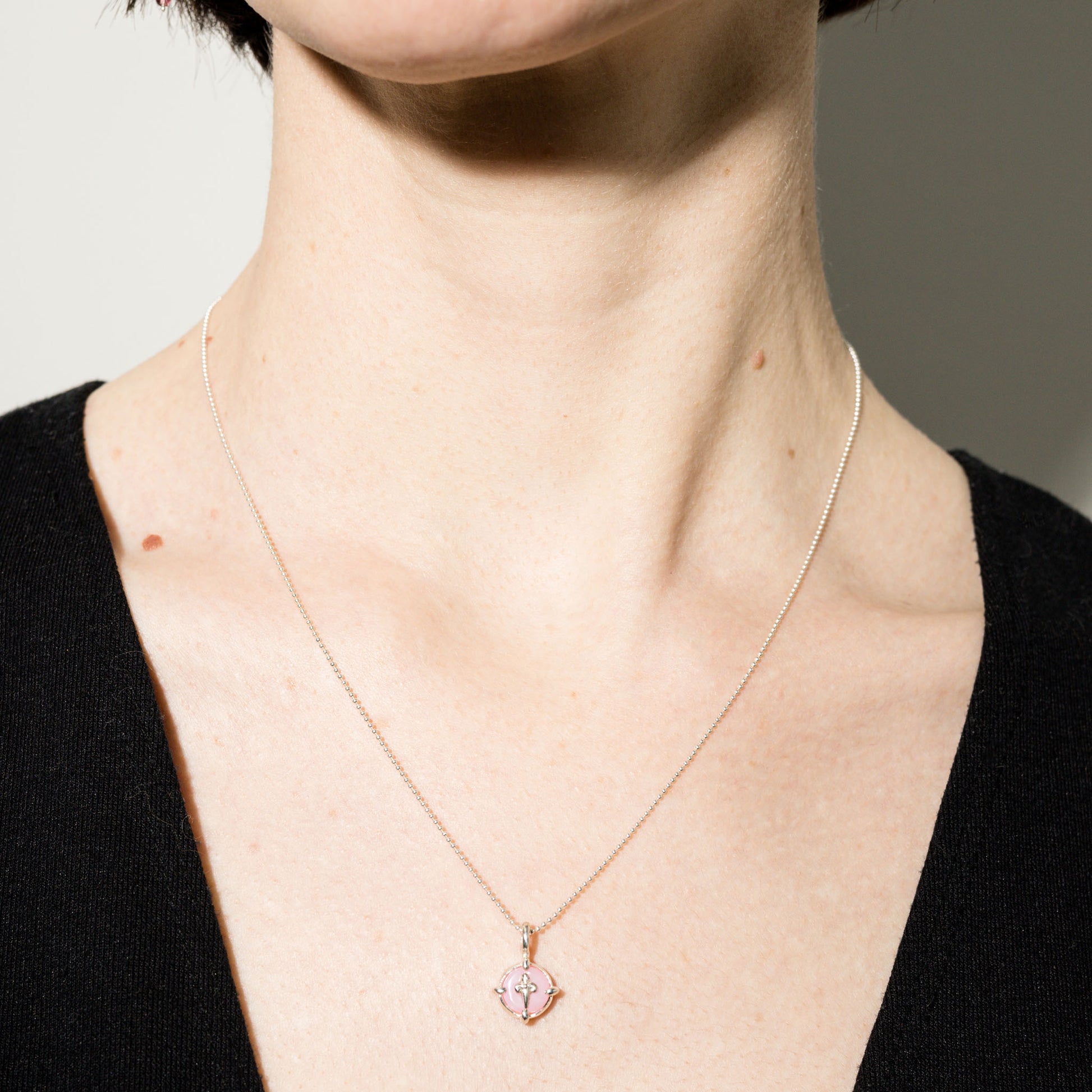 Hunt Of Hounds Keeper Necklace Pink Opal with Mini Dagger on Ball Chain