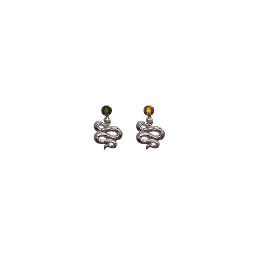 Hunt Of Hounds Serpent Stud Earrings. Snake design with mix and match tourmaline gems.
